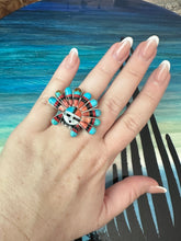 Load image into Gallery viewer, Handmade Multi Stone Southwestern Sunface And Sterling Silver Adjustable Ring