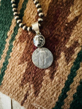 Load image into Gallery viewer, SALE *AUTHENTIC* Navajo White Buffalo &amp; Sterling Silver Liberty Quarter Pendant