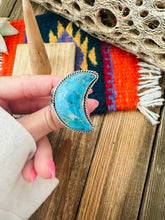 Load image into Gallery viewer, Navajo Turquoise and Sterling Silver Adjustable Crescent Moon Ring