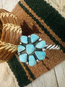 Navajo Kingman Turquoise & Sterling Silver Cluster Cuff Bracelet