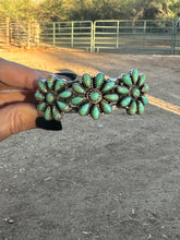 Load image into Gallery viewer, Handmade Sterling Silver &amp; Royston Flower Turquoise Cluster Cuff Bracelet