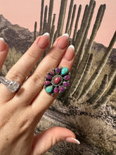 Load image into Gallery viewer, Beautiful Handmade Rhodonite, Turquoise, Fire Opal And Sterling Silver Adjustable Ring