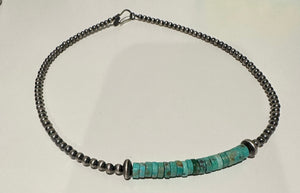 *AUTHENTIC* Sterling Silver & Royston Turquoise 5mm Pearl Beaded Necklace 18” (Copy)