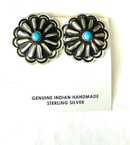 Navajo Sterling Silver & Turquoise Concho Stud Earrings