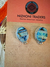 Load image into Gallery viewer, Navajo Spiderweb Opal &amp; Sterling Silver Inlay Post Earrings