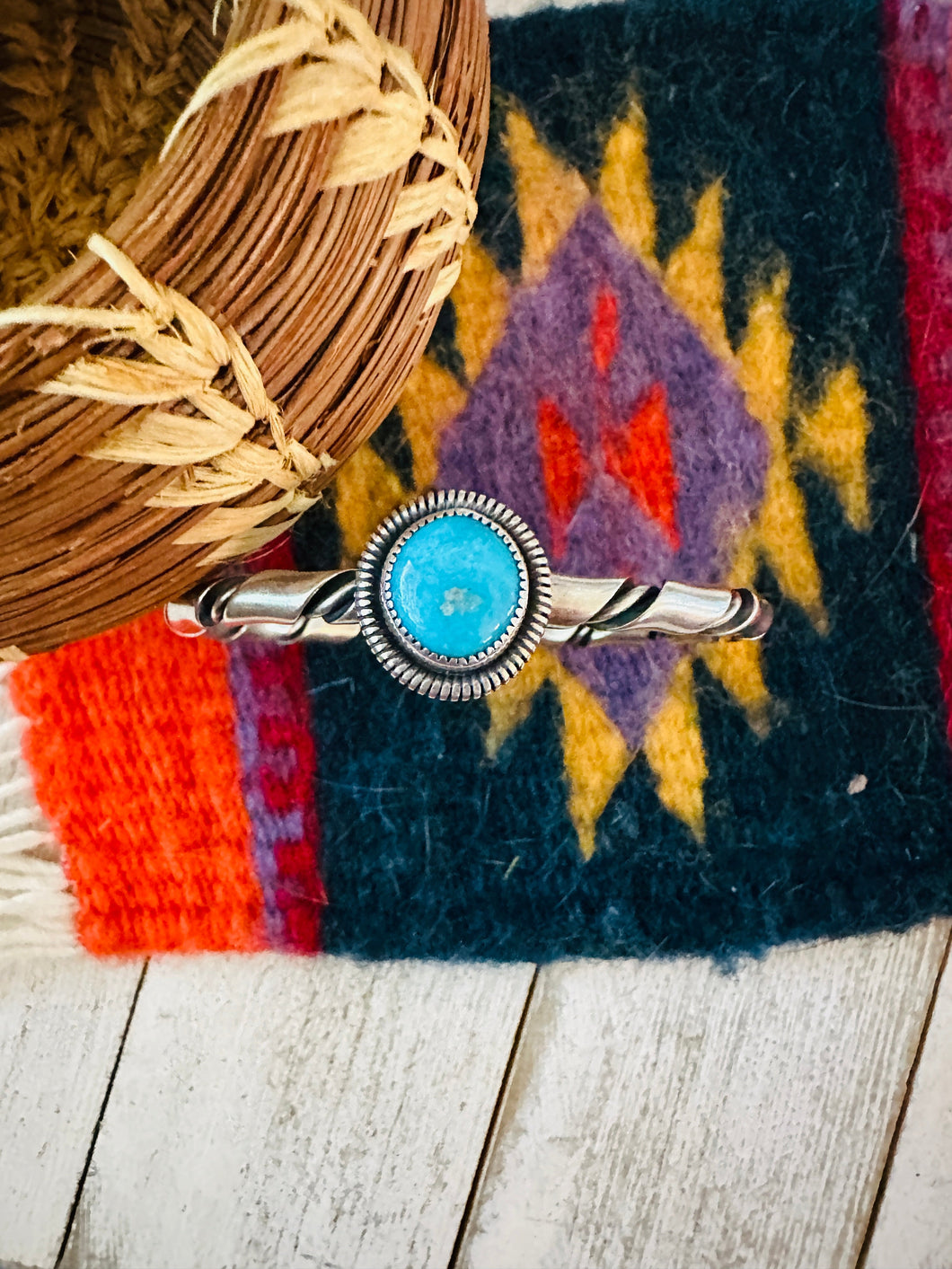 Navajo Sterling Silver & Kingman Turquoise Cuff Bracelet