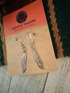 Navajo Sterling Silver Feather Dangle Earrings