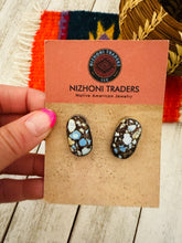 Load image into Gallery viewer, *Authentic* Navajo Golden Hills Turquoise &amp; Sterling Silver Post Earrings