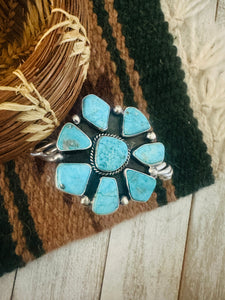 Navajo Kingman Turquoise & Sterling Silver Cluster Cuff Bracelet