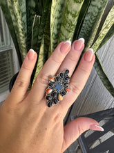 Load image into Gallery viewer, Beautiful Handmade Onyx, Spice And Sterling Silver Adjustable Cluster Star Ring Style 10