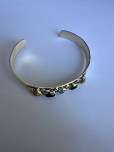 Handmade Sterling Silver, Onyx & Spice Thin Cuff Bracelet Signed Nizhoni