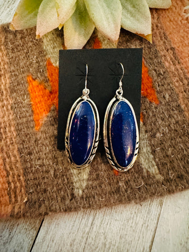 Navajo Lapis and Sterling Silver Dangle Earrings