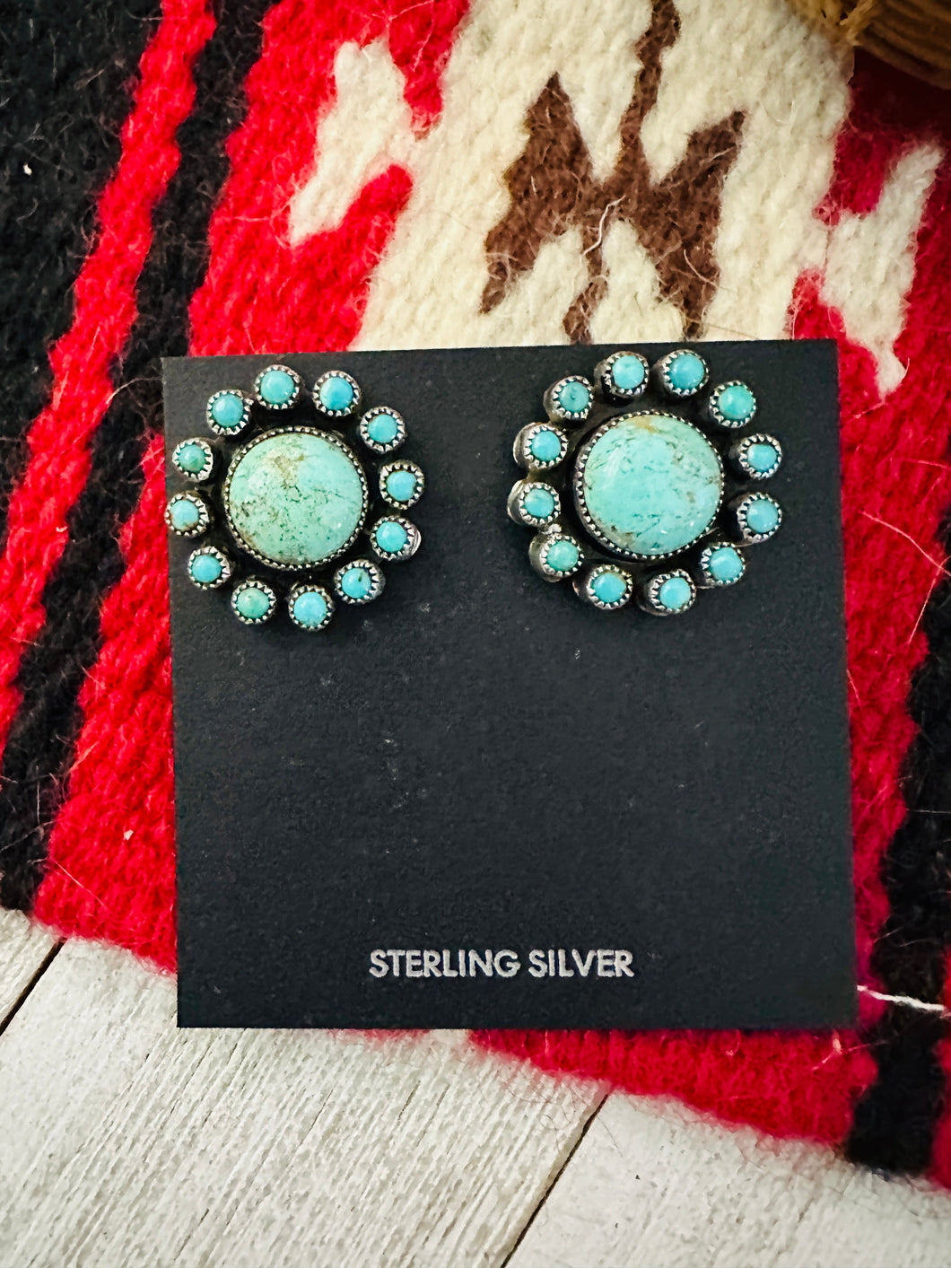 Navajo Sterling Silver & Turquoise Cluster Post Earrings