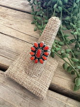 Load image into Gallery viewer, Beautiful Handmade Natural Coral And Sterling Silver Adjustable Square Cluster Ring style 2