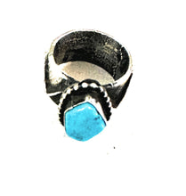 Load image into Gallery viewer, Navajo Tufa Cast Sterling Silver &amp; Turquoise Band Ring Size 7.5