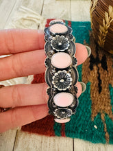 Load image into Gallery viewer, Navajo Queen Pink Conch &amp; Sterling Silver Flower Cuff Bracelet