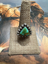 Load image into Gallery viewer, Beautiful Handmade Sonoran Turquoise And Sterling Silver Adjustable Single Stone Ring TRIANGLE