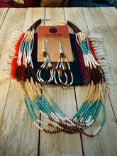 Load image into Gallery viewer, Navajo Sterling Silver &amp; Multicolor Beaded Necklace and Earring Set