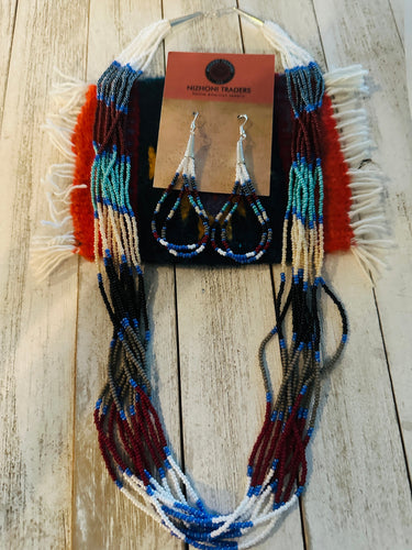 Navajo Sterling Silver & Multicolor Beaded Necklace and Earring Set