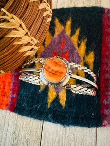 Navajo Sterling Silver & Orange Spiny Oyster Cuff Bracelet