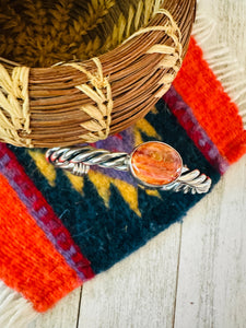 Navajo Twisted Sterling Silver & Orange Spiny Cuff Bracelet