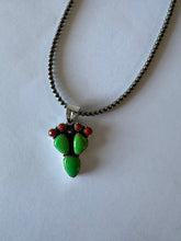 Load image into Gallery viewer, Handmade Sterling Silver, Coral &amp; Dyed Kingman Turquoise Cactus Pendant