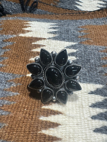 Navajo Sterling Silver & Onyx Adjustable Ring