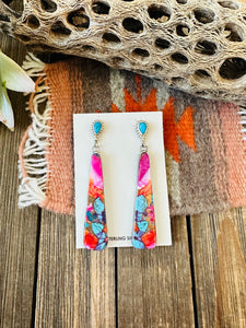 Navajo Sterling Silver, Pink Dream Mojave & Turquoise Dangle Earrings