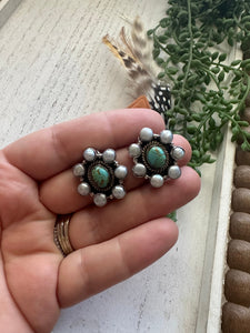 Nizhoni Handmade Turquoise, Mother of Pearl & Sterling Silver Cluster Earrings