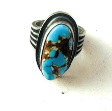 Load image into Gallery viewer, Navajo Golden Hills Turquoise &amp; Sterling Silver Ring Size 6.5