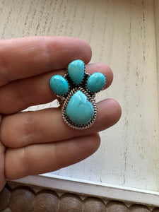 Handmade Turquoise & Sterling Silver Adjustable 4 Stone Ring