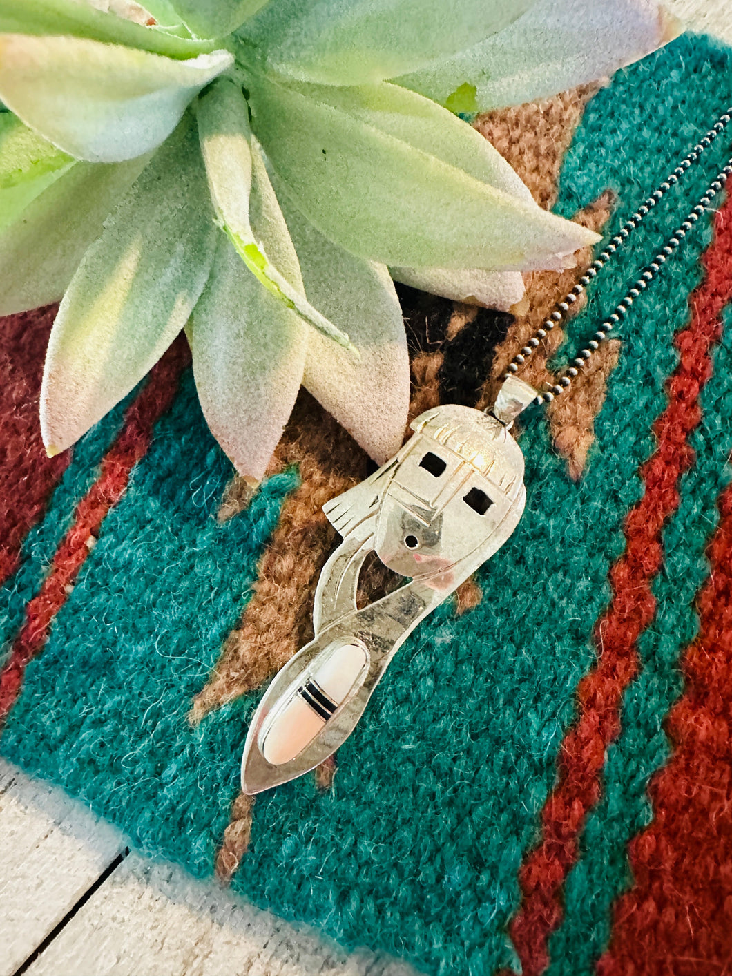 Navajo Sterling Silver & Mother of Pearl Kachina Pendant