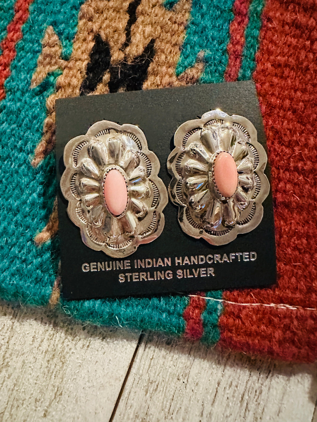 Navajo Queen Pink Conch & Sterling Silver Concho Post Earrings