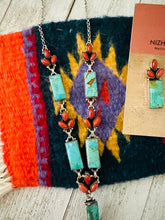 Load image into Gallery viewer, Handmade Sterling Silver, Turquoise &amp; Coral Necklace Set Signed Nizhoni