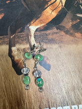 Load image into Gallery viewer, Handmade Sonoran Turquoise, CZ and Sterling Silver Flower Post Dangle Earrings more greens