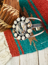 Load image into Gallery viewer, Navajo White Buffalo &amp; Sterling Silver Cluster Cuff Bracelet