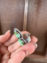 Load image into Gallery viewer, Navajo Sonoran Gold Turquoise &amp; Sterling Silver 3 Stone Ring Size 7 Signed