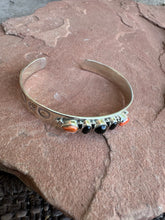 Load image into Gallery viewer, Handmade Sterling Silver, Onyx &amp; Spice Thin Cuff Bracelet Signed Nizhoni