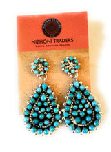 Load image into Gallery viewer, Navajo Turquoise &amp; Sterling Silver Cluster Dangle Earrings