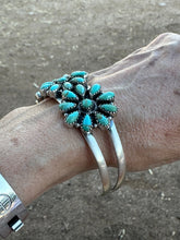 Load image into Gallery viewer, Handmade Sterling Silver &amp; Royston Flower Turquoise Cluster Cuff Bracelet