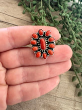 Load image into Gallery viewer, Beautiful Handmade Natural Coral And Sterling Silver Adjustable Square Cluster Ring style 2