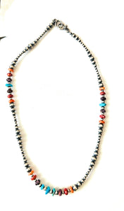 Navajo Multi Stone & Sterling Silver Pearl Beaded 18” Necklace