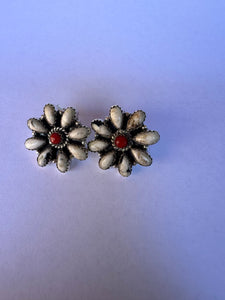 *AUTHENTIC* Handmade White Buffalo, Coral & Sterling Silver Cluster Earrings Signed Nizhoni (Copy)