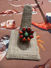 Load image into Gallery viewer, Beautiful Handmade Coral, Sonoran Turquoise And Sterling Silver Adjustable Ring STYLE 8