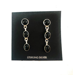 Navajo Onyx & Sterling Silver Dangle Earrings