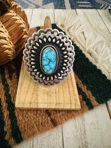 Navajo Turquoise & Sterling Silver Adjustable Concho Ring by Leander Tahe