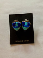 Load image into Gallery viewer, Navajo Lapis, Turquoise, Blue Sterling silver Rolled Berry Stud Earrings