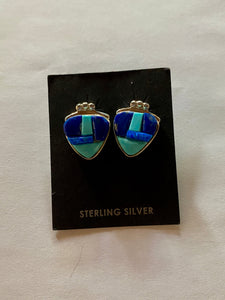 Navajo Lapis, Turquoise, Blue Sterling silver Rolled Berry Stud Earrings