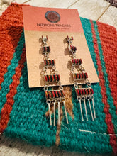 Load image into Gallery viewer, Zuni Sterling Silver &amp; Red Opal Needlepoint Dangle Earrings