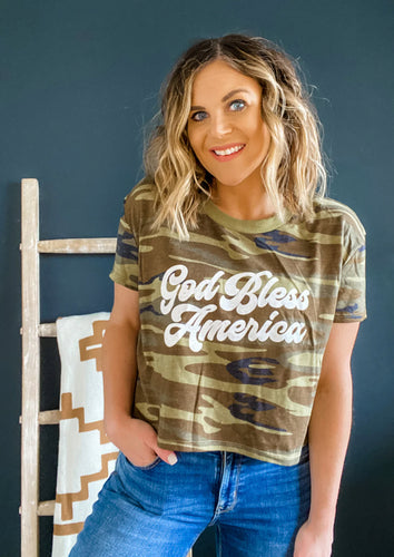 Cropped Tee - Camo God Bless America